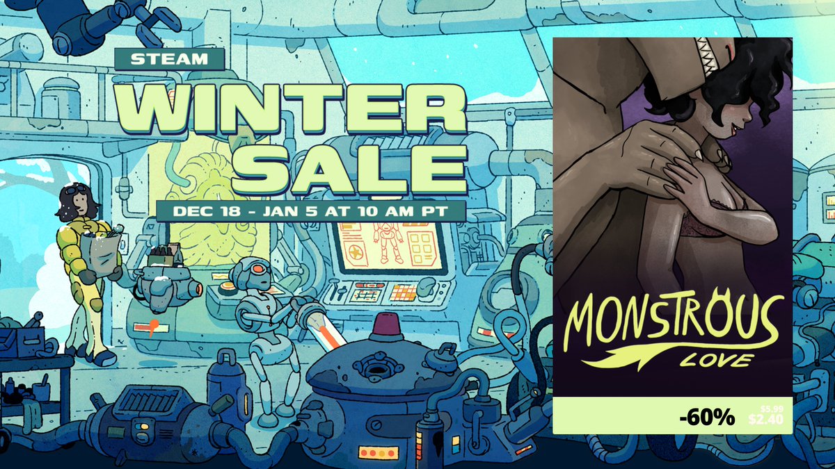 ❄️ WINTER SALE IS ON ❄️

looking for a love story with a twist? Monstrous Love is at its lowest price on Winter Sale!

Short, sweet and perfect for those who enjoy a romance with a personal touch 💜

store.steampowered.com/app/2011410/Mo…

#wintersale #steam #visualnovel