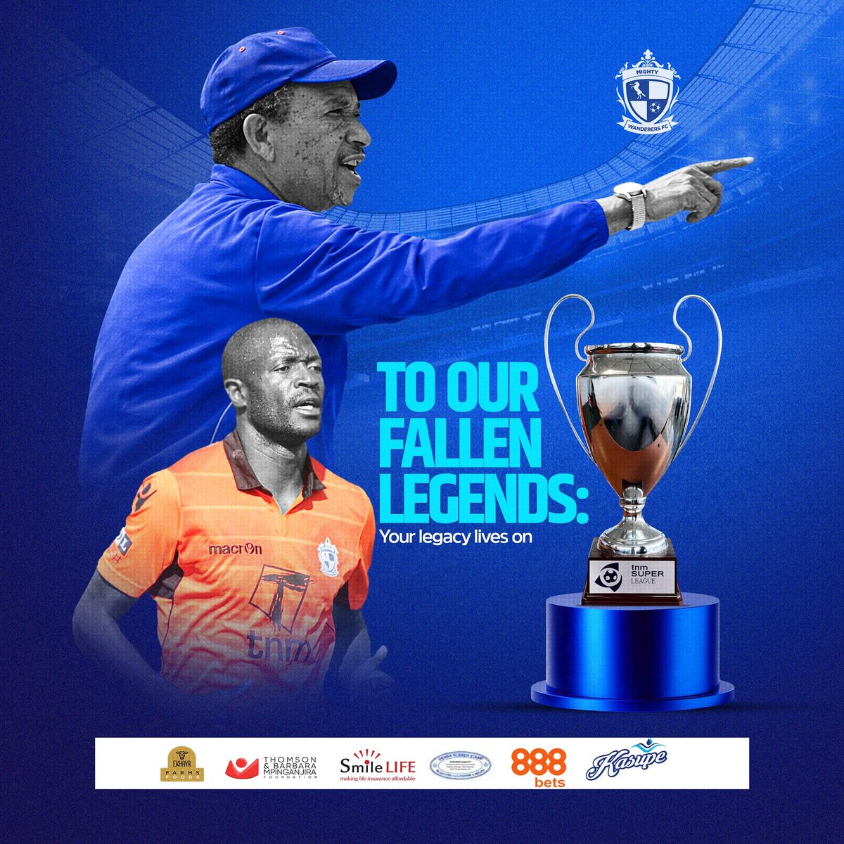 442_Malawi's tweet photo. Mighty Wanderers have dedicated their TNM Super League championship triumph to their late legends, Yasin Osman and Esau Kanyenda, in honour of their enduring contribution to the club. #442Malawi https://t.co/CmrlBpm3w5