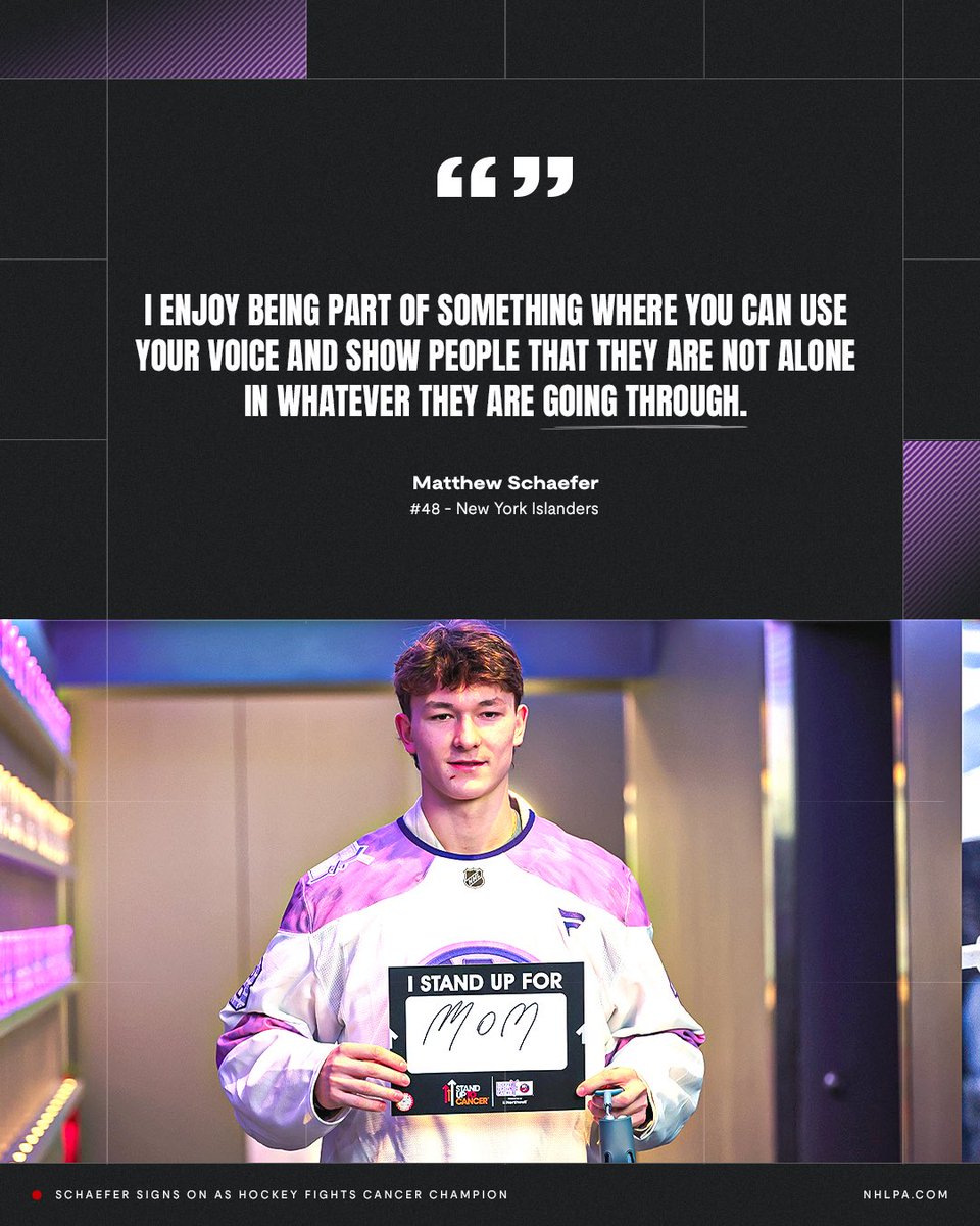 Along his rookie season, Matthew Schaefer has quickly become a standout on and off the ice.
 
With his late mother Jennifer close to his heart, <a href="/NYIslanders/">New York Islanders</a> rookie Matthew Schaefer has officially signed on as #HockeyFightsCancer Champion: ply.rs/mnunwxs3nel