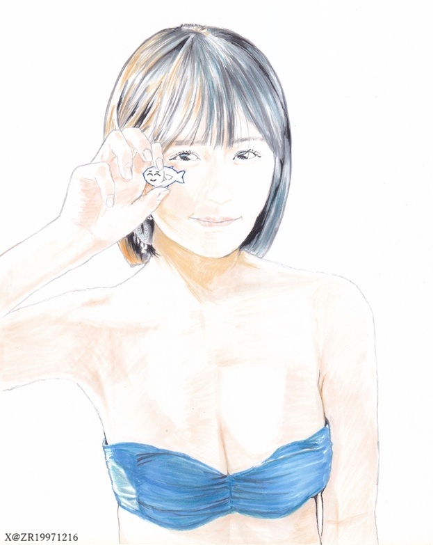 こんな素敵な水着を描いたら
今夜は眠れそうにない💎

#尾木波菜　#色鉛筆
#のいみーのいらすと