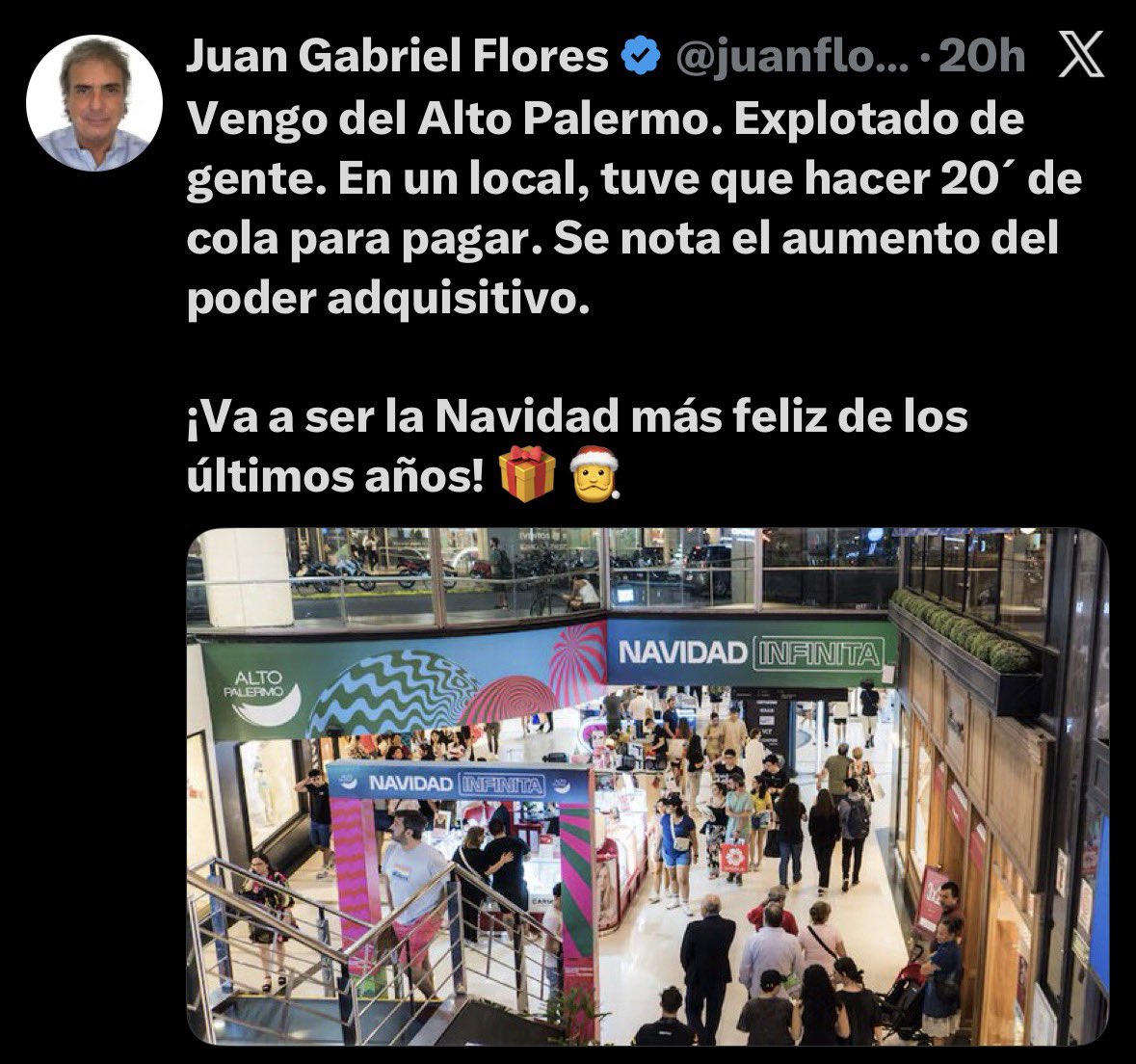 De los creadores de “vieron cuánta gente sale de vacaciones los fines largos” llegó el shopping explotado y el aumento del poder adquisitivo en una misma oración. H de P.