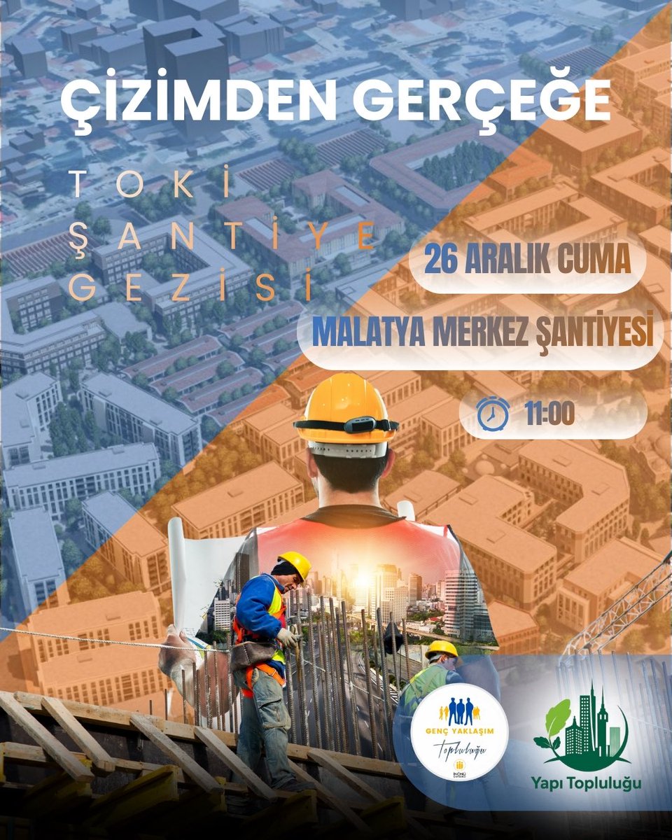 Çizimden Gerçeğe…
Mimarlık ve mühendislik öğrencilerimizle birlikte TOKİ şantiyesinde sahadayız.
📍 Malatya Merkez TOKİ Şantiyesi
🗓 26 Aralık Cuma
🕦 11.30
Şehri yerinde okuyup, yapıyı yerinde öğreniyoruz.