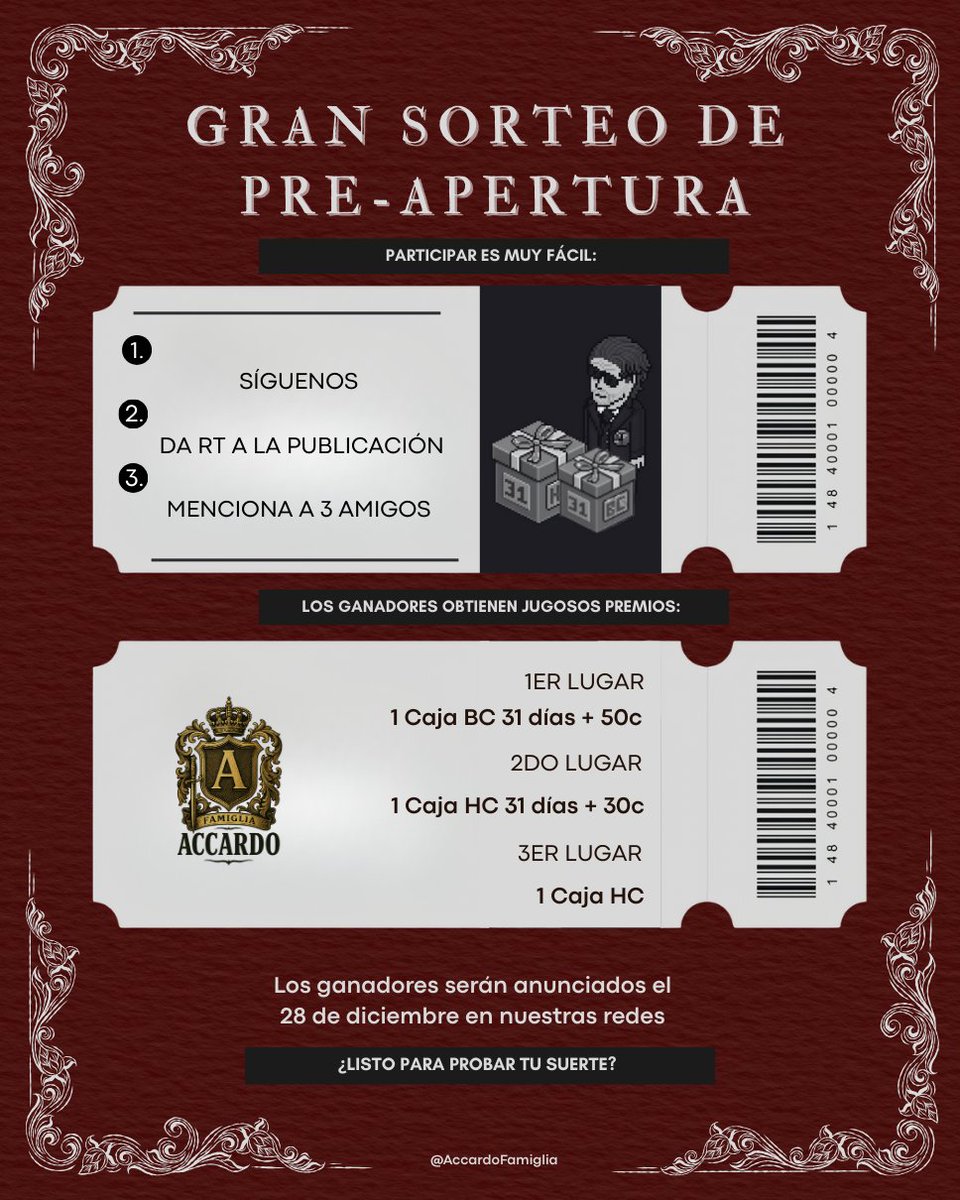 AccardoFamiglia's tweet image. La pre-apertura de Accardo en Habbo.es
viene con recompensas. ¡Participa y gana premios increíbles!