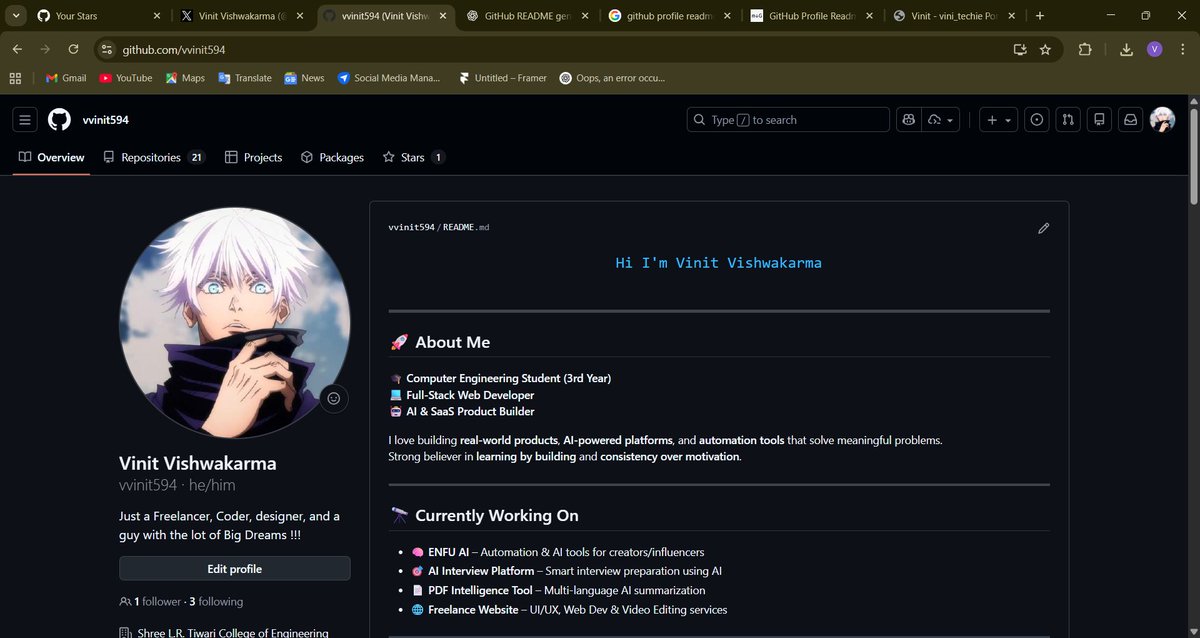 vvinit594's tweet image. Updated My Github Profile...
Now Looking Cool !!!
#github #developer #coder #connection