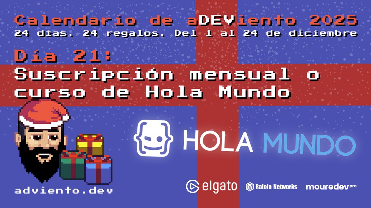 🎁 Comienza el día 21 del #aDEViento2025!
24 días. 24 regalos para aprender programación

🗓️ Día 21: Suscripción mensual o curso de Hola Mundo
🔁 Sígueme comparte esta publicación para participar
🌐 Válido para todo el mundo

Toda la info en adviento.dev
