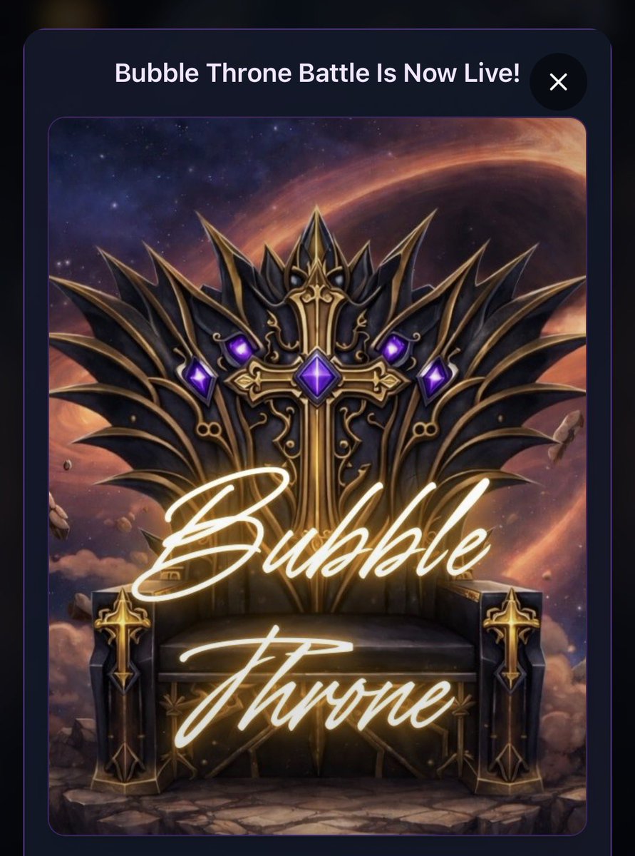 BubbleGameBBG's tweet photo. The Throne is live! Who’s ready to burn?

Daily first place takes the Crown. It’s a fresh race every day—let’s see who burns the brightest! https://t.co/w1tNvhDnfu