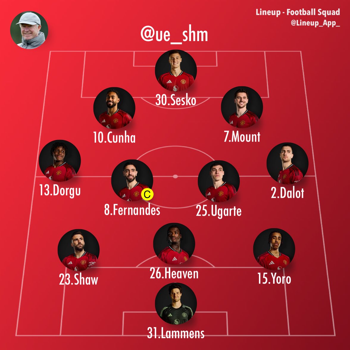 ue_shm's tweet image. ⚠️— تشكيلة مانشستر يونايتد الاساسية