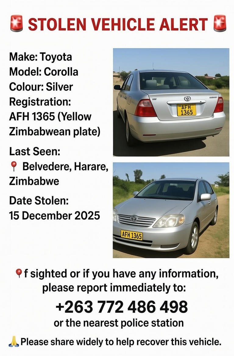CrimeWatchZim's tweet image. Please Share🙏 | Stolen Vehicle Alert 

@PoliceZimbabwe
