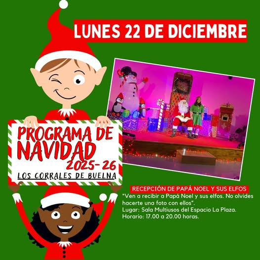 🎄NAVIDAD CON PAPÁ NOEL🎄
Lunes 22 de diciembre #LosCorralesdeBuelna
👉🎅Recepción de Papá Noel y sus Elfos, en la Sala Multiusos del Centro Cultural del Espacio La Plaza, Plaza de La Constitución; de 17:00 a 20:00h
✨VIVE LA MAGIA DE LA NAVIDAD✨
<a href="/AytoCorrales/">Ayto. Los Corrales de Buelna</a>
#sientelashuellas