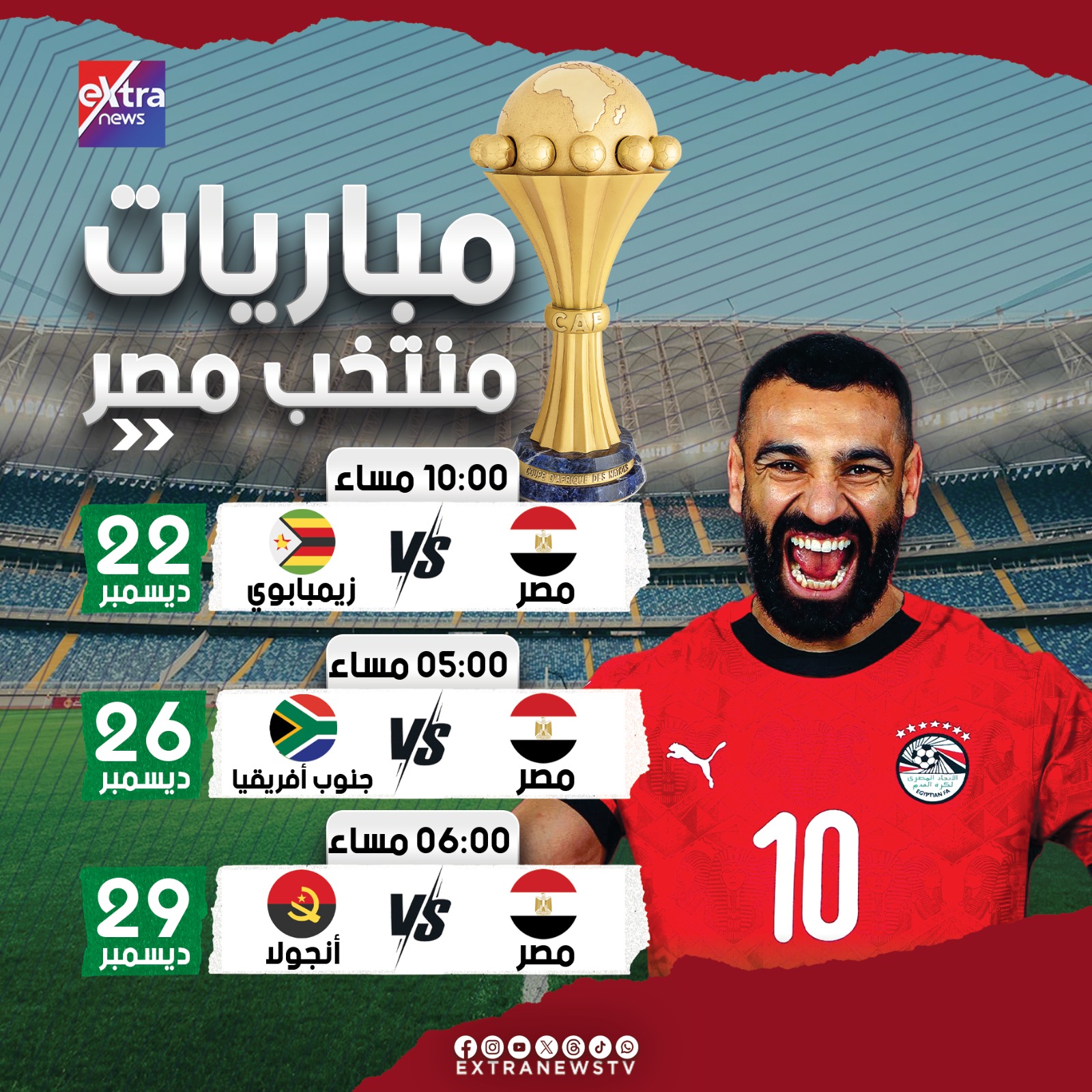 مواعيد مباريات منتخب مصر فى كأس الأمم الأفريقية 