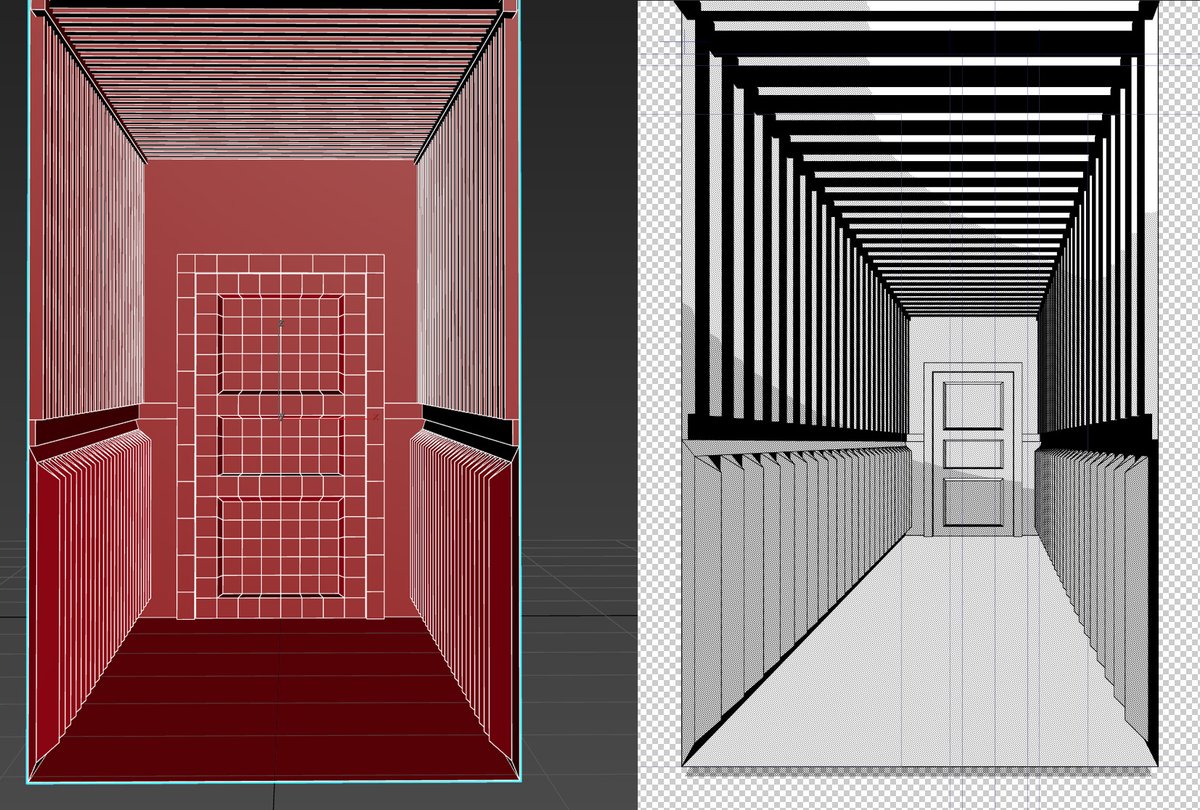 CuttlefishAlien's tweet image. クリスタ用３D背景を作ってみました。意外と簡単にできましたが、ライディング機能が貧弱で影の表現が難しいです。
