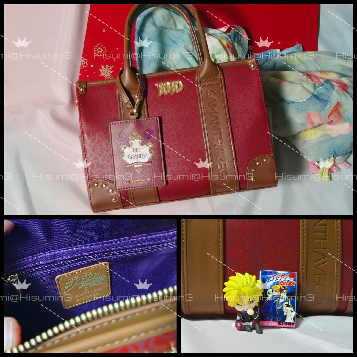 Hisumin3's tweet image. サマンサのジョジョ鞄🌹ディオ・ブランドー届いた♡
ジョースター家の壁紙模様はオモロイ。裏地の紫は表地と合わさって人間辞めたディオ概念感があって好
鞄自体に高級感は無い笑