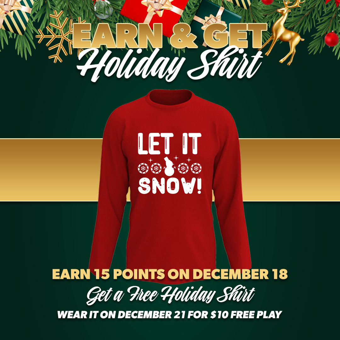 CasinoRamaLive's tweet image. ❄️ Celebrate the first day of Winter ❄️ 
Got your Holiday Shirt? ☃️ Don’t just hang it up - wear it TODAY and score $10 Free Play! Visit Guest Services for details.

Reward Life with My Club Rewards, only at Gateway Casinos! #RewardLife #MyClubRewards  

19+ | PlaySmart |