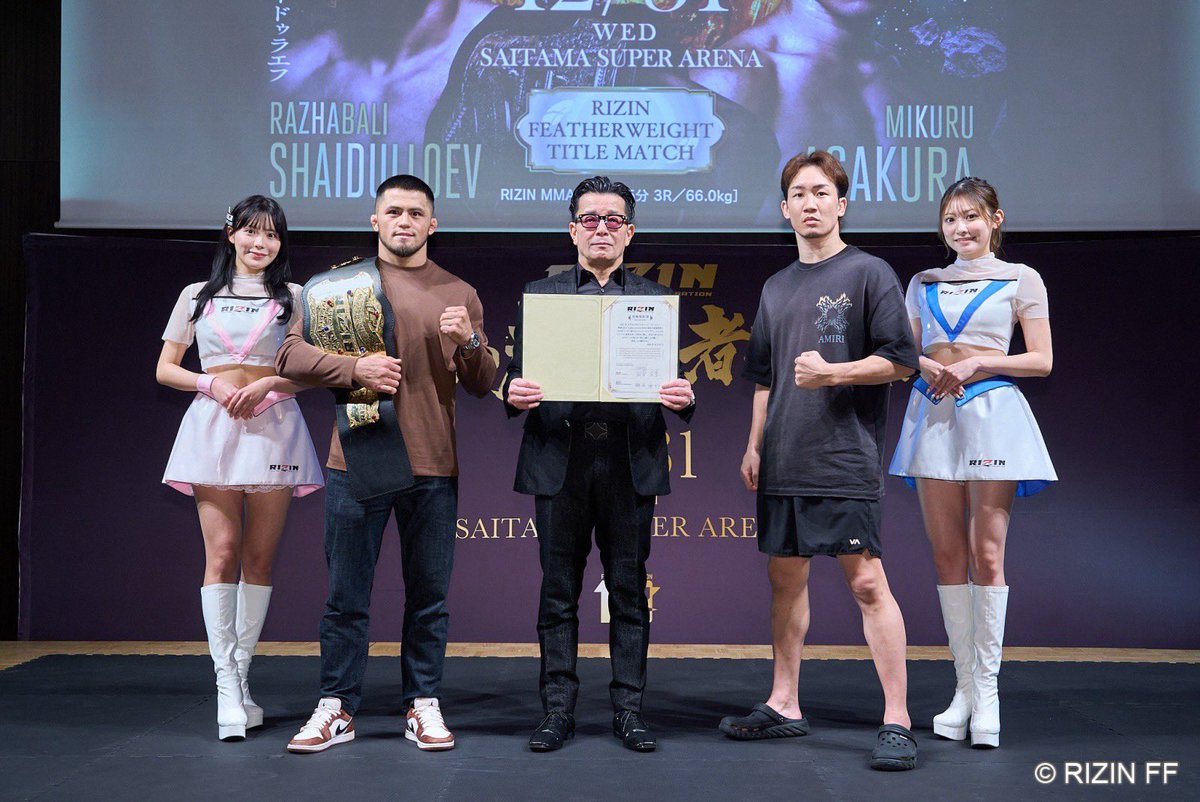 nobu_sakakibara's tweet image. 今日はシェイドゥラエフと未来の公開練習と調印式を行いました。
シェイドゥラエフは日本に着いてそのまま会場に来てくれました！
未来も体が絞れており、コンディションも良さそうでした。…