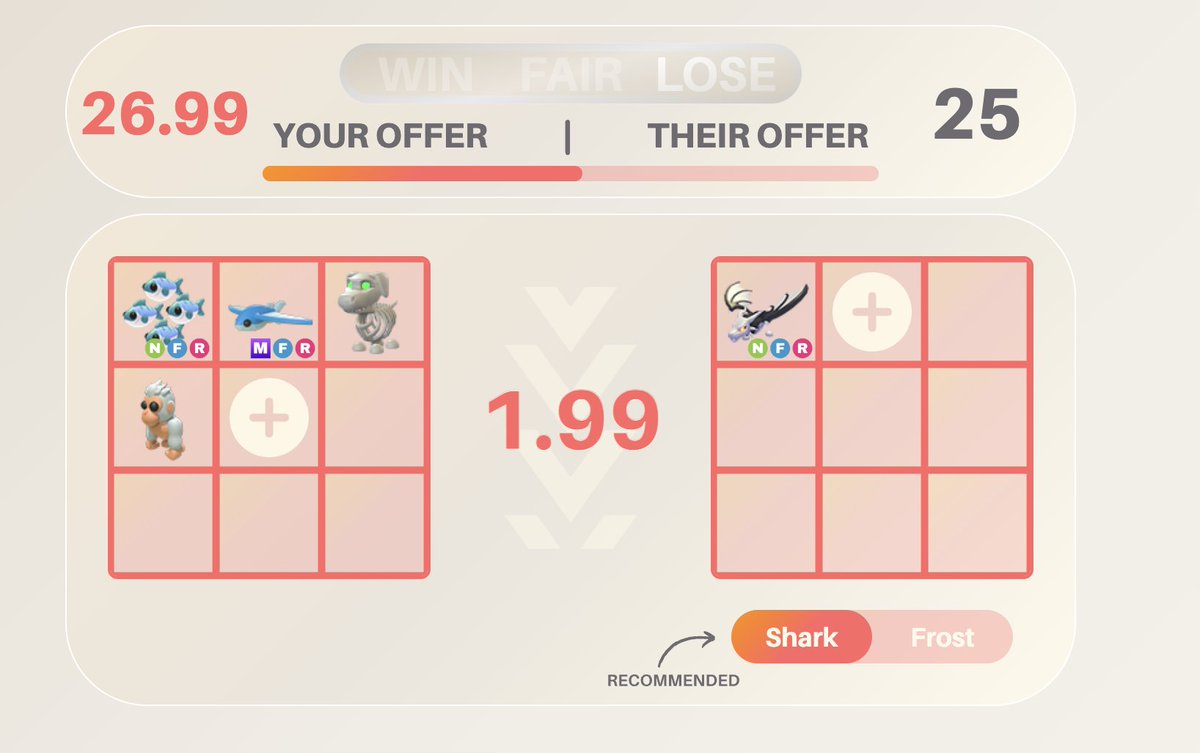 would anyone do this trade?

 #adoptme #royalehigh #adoptmetrade #Adoptmetrades #adoptmeoffers #adoptmeoffer #adoptmecrosstrade #royalehightrades #royalehighhalos #mm2 #mm2trade #mm2offers