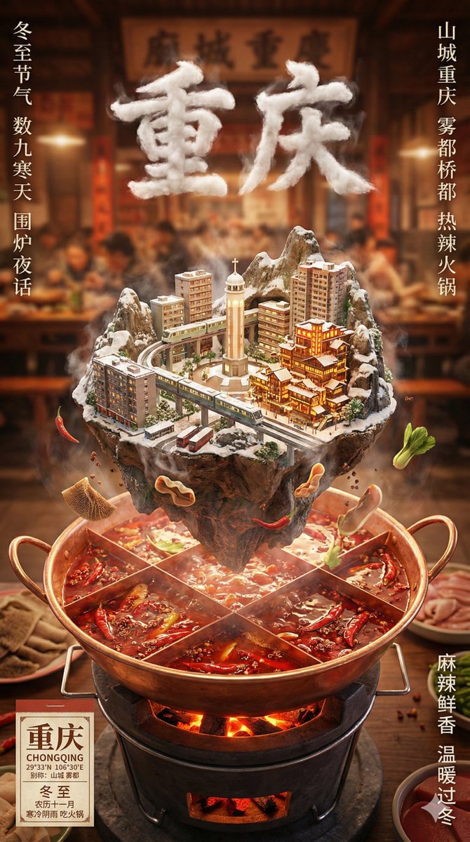 Winter Solstice City Food Art Poster Prompt — example 2