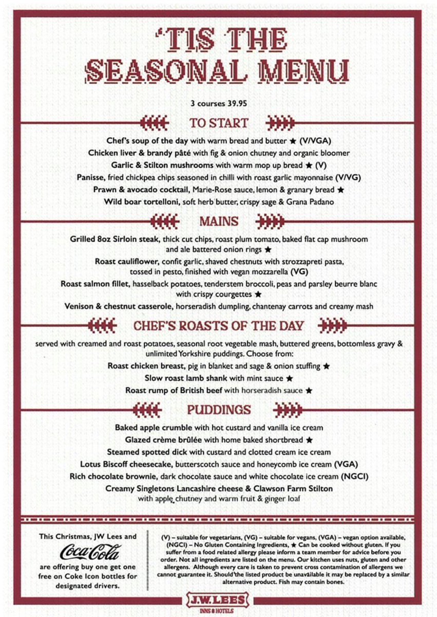 Only only #fourmoresleeps till #Christmas,then the hard work is done! Why make the aftermath harder for yourself? Come enjoy our #seasonal menu on #BoxingDay &amp; #NewYearsDay- we’ll do all the cooking and cleaning for you. Three courses at £40, with a £10 deposit per person to book