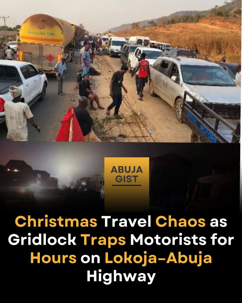 abuja_gist's tweet image. Motorists travelling along the Lokoja–Abuja highway experienced severe traffic congestion over the weekend, leaving many commuters stranded for hours with little to no movement.

The gridlock reportedly began on Saturday and stretched into Sunday morning, affecting hundreds of…