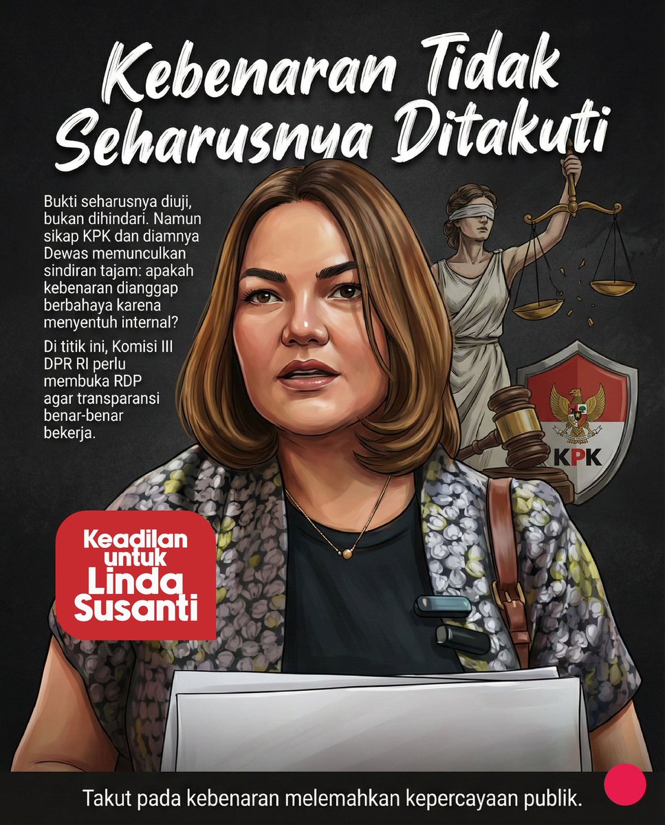 sertikatrin's tweet photo. Apakah kebenaran dianggap berbahaya karena menyentuh internal? Linda Susanti menuntut agar bukti diuji secara terbuka.
@Gerindra @prabowo @KPK_RI 

PERTHSANTA DOMIIA WEWILLWIN POWER UP PONDPHUWIN #GMMTVStarlympics2025 #PrabowoBerjuangDemiRakyat https://t.co/ckcXZ3zaDn