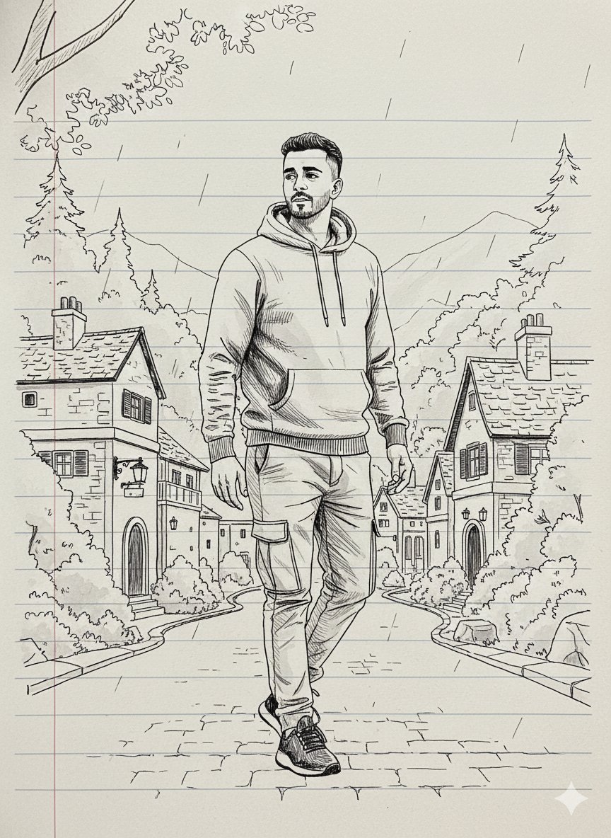 Minimal Black Ink Illustration Blueprint Prompt — example 2