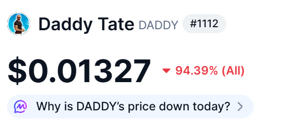 Exposing_Daddy's tweet photo. $Daddy now out of the top 1100 on CMC https://t.co/OM9xM519r9