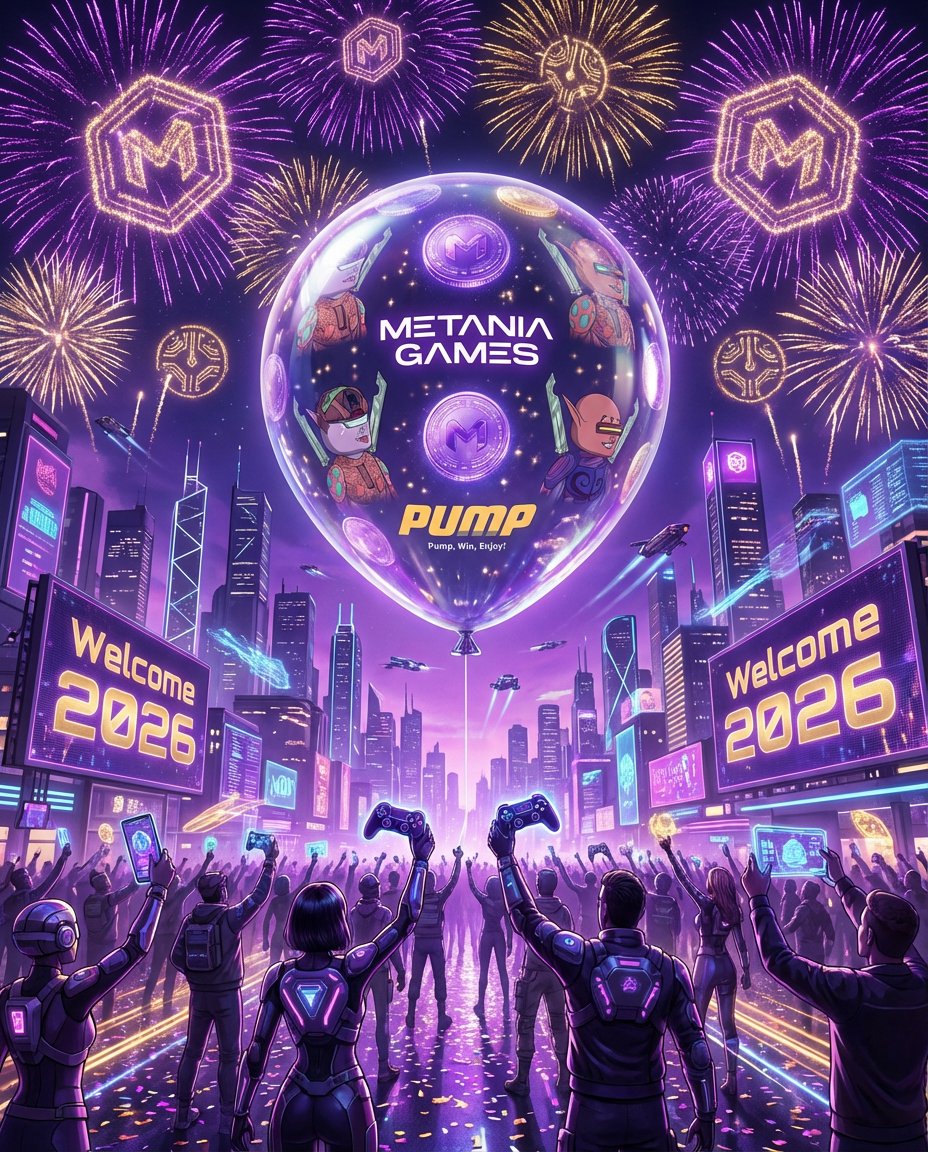 🎆 A new year. A bigger universe. 
Welcome to 2026 — the year to stake, play, and earn like never before. 💜 
🚀 Let’s pump the future together. 
🔗 metania.games 
#Metania2026 #GameFi #Web3