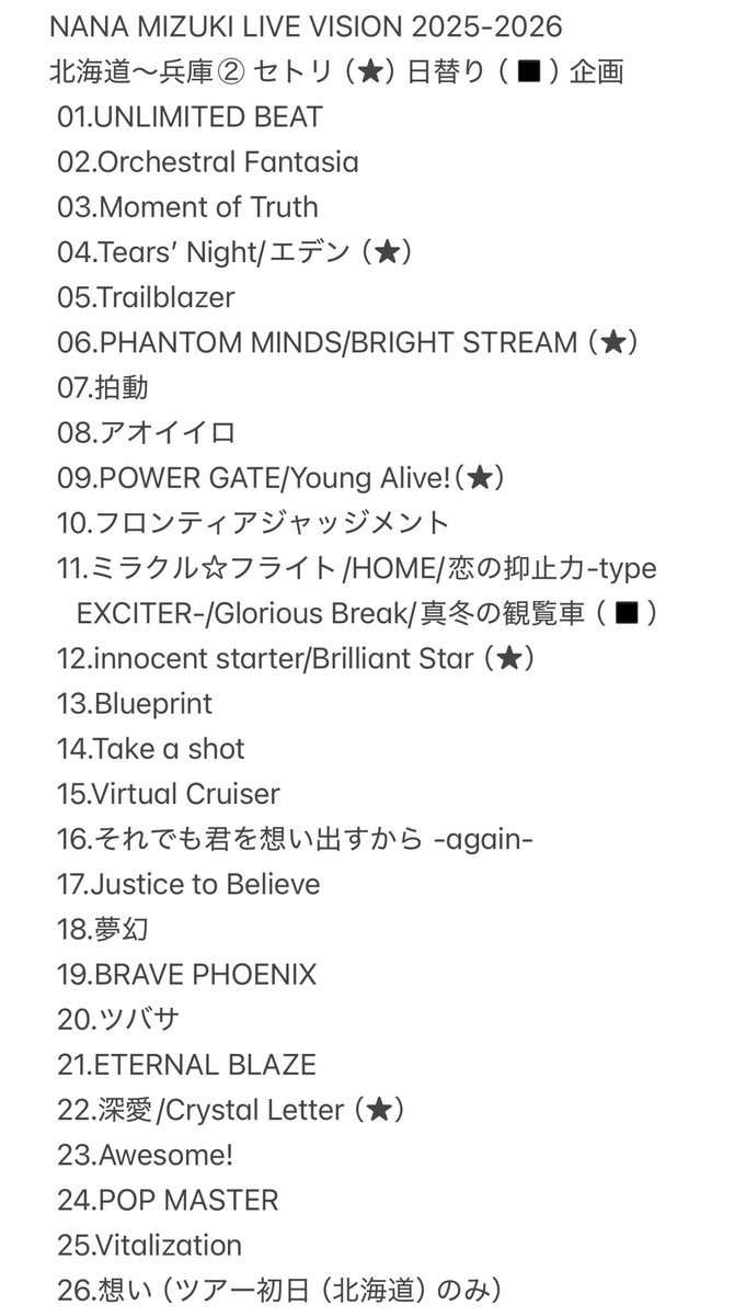 12/21 NANA MIZUKI LIVE VISION 2025-2026 VIEW05 兵庫②セトリ ※2枚目