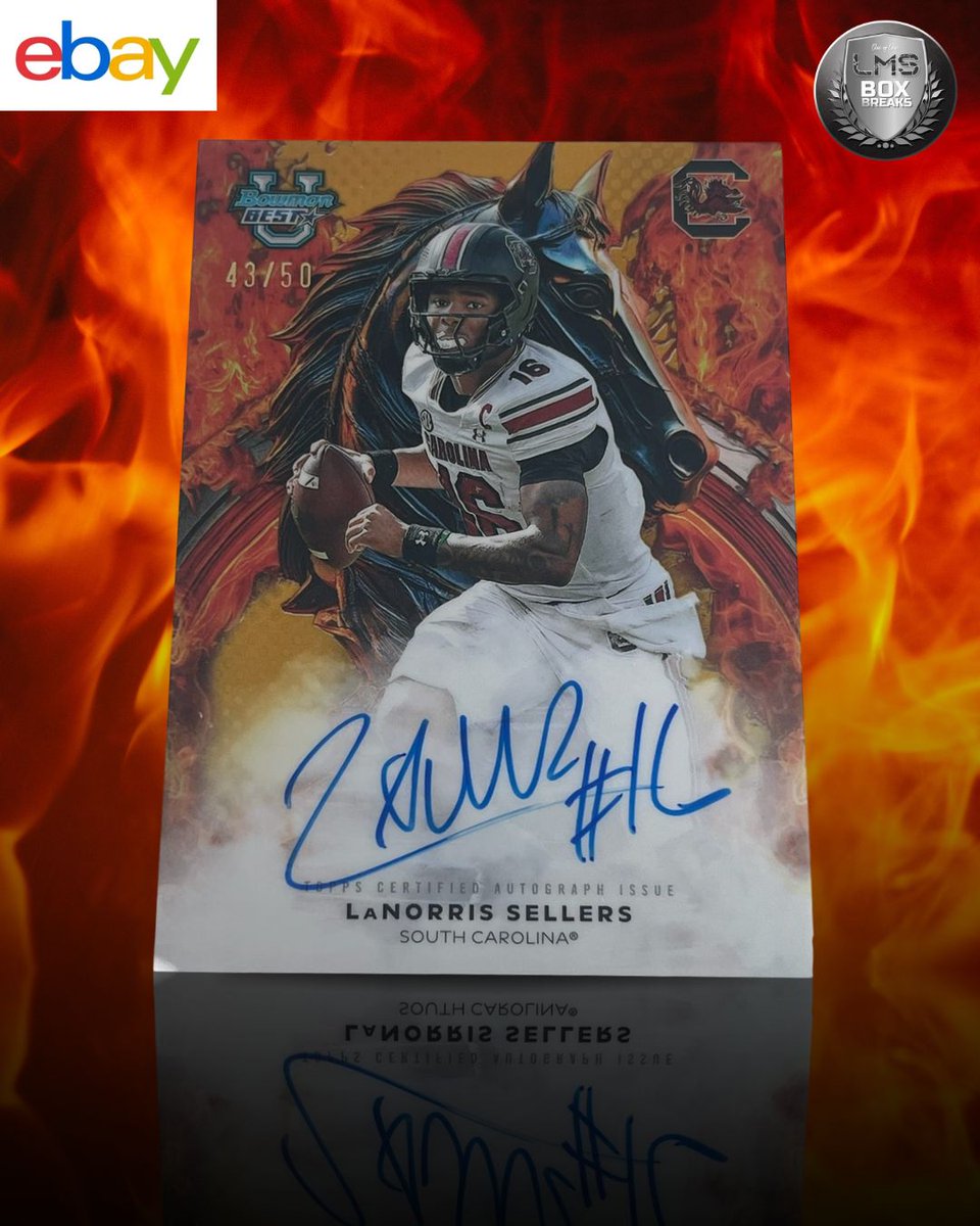 BoxLms's tweet image. 🔥🐎 ABSOLUTE HEAT PULLED LIVE! 🐎🔥

LaNorris Sellers 🔥
🏈 Bowman Best U Autograph
🔥 /50 (43/50)
🔥 South Carolina QB with BIG upside!

Low-numbered ink + insane artwork = a must-have college chase 😮🔥
This one came straight off the board LIVE on eBay!