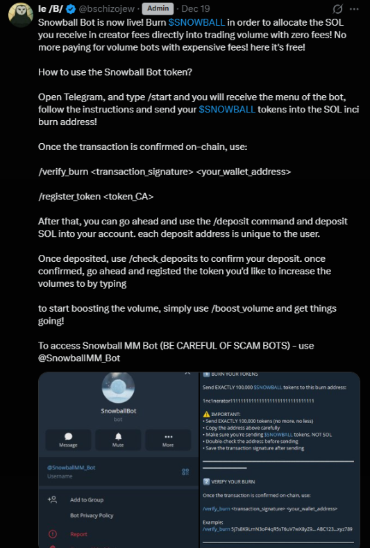 Why did $Snowball explode?

1 : A new narrative, fundamentally different from typical memecoins : 

- Snowball isn’t selling an empty meme , it’s selling a new model.

- 100% of creator fees are not withdrawn, but recycled directly into volume

- The dev locks themselves in: