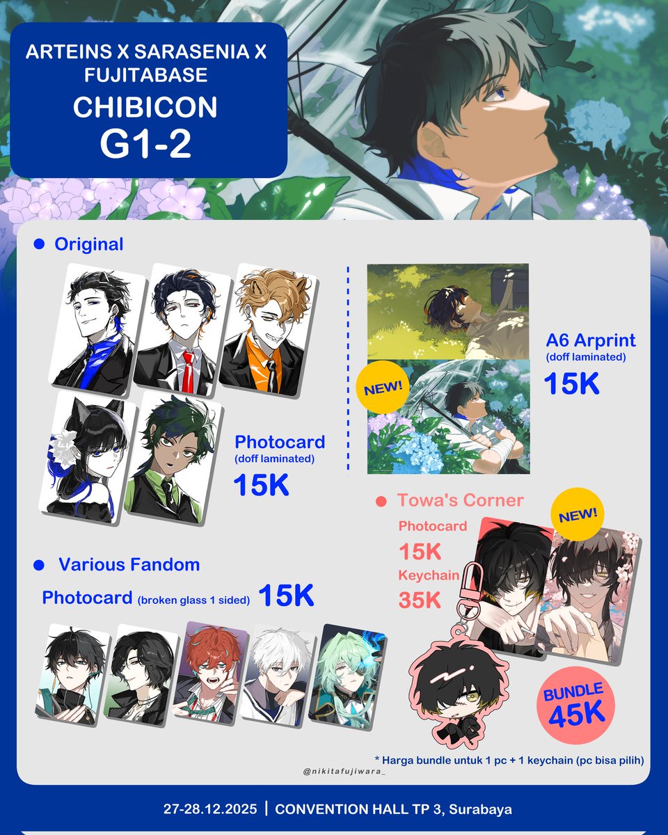 Halo Doktah &amp; Skk!
FujitaBase join Arteins dan Sarasenia di Chibicon Surabaya! 

Berikut katalog yang akan tersedia di event! ✨
💐 : Arknights, Punishing Gray Raven, &amp; Original (slight mix fandom) 

❤ &amp; 🔁 are very appreciated! Thank you! ✨
#Chibicon9 #chibicon9catalogue