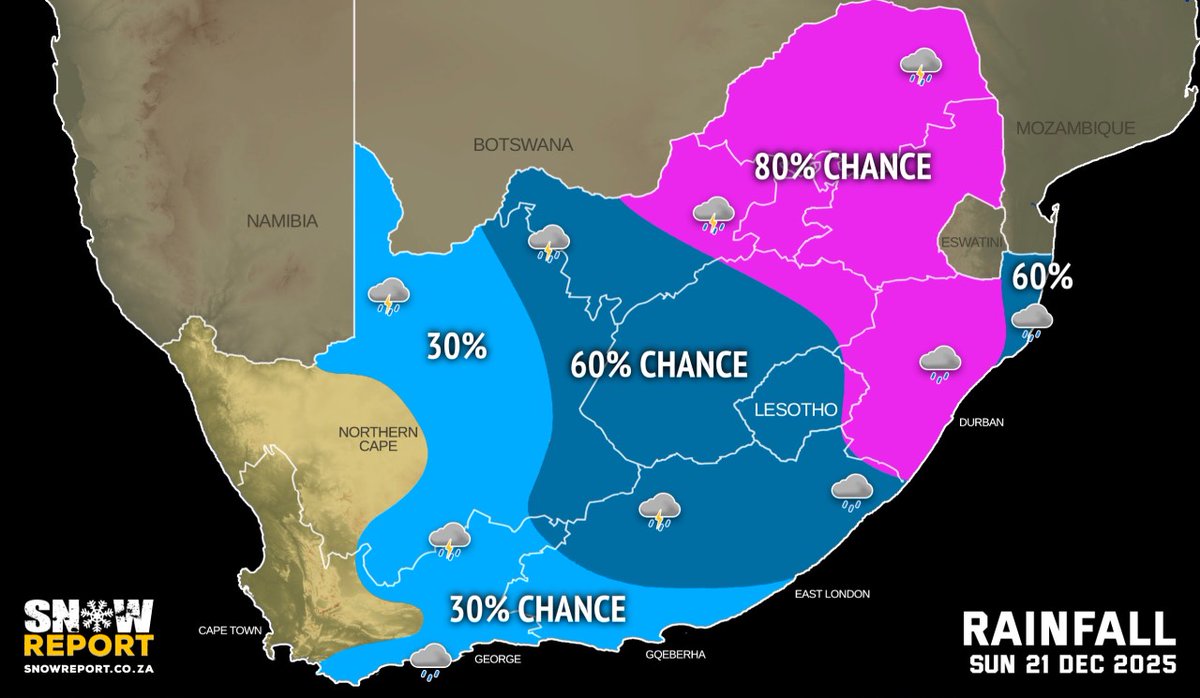 SnowReportSA's tweet image. SUNDAY WEATHER: Disruptive rain or thunderstorm warnings for eight provinces and damaging coastal winds – LEVEL 5 now for Limpopo in the latest update. See snowreport.co.za for the full forecast #saws #saweather #forecast #weatherwarnings