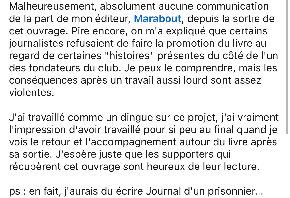 madgedymey's tweet image. Commentaire de l'auteur du livre KC au sujet de l'impact de l'affaire Prime sur la promotion de l'ouvrage (refus de promo, pas de comm de la maison d'édition).

Un exemple concret de comment un co actionnaire, porteur de l'image de marque d'un club, impact son business