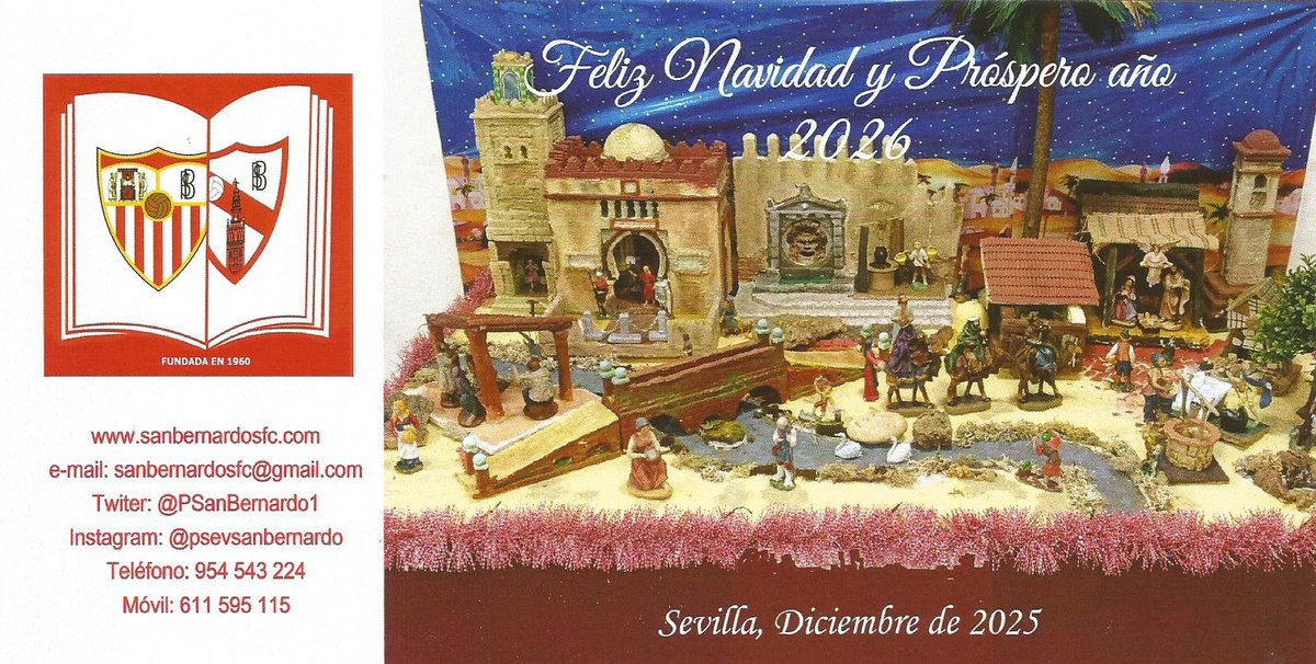 La Junta Directiva de la Peña Cultural Sevillista San Bernardo les desea Feliz Navidad y Próspero Año 2026.