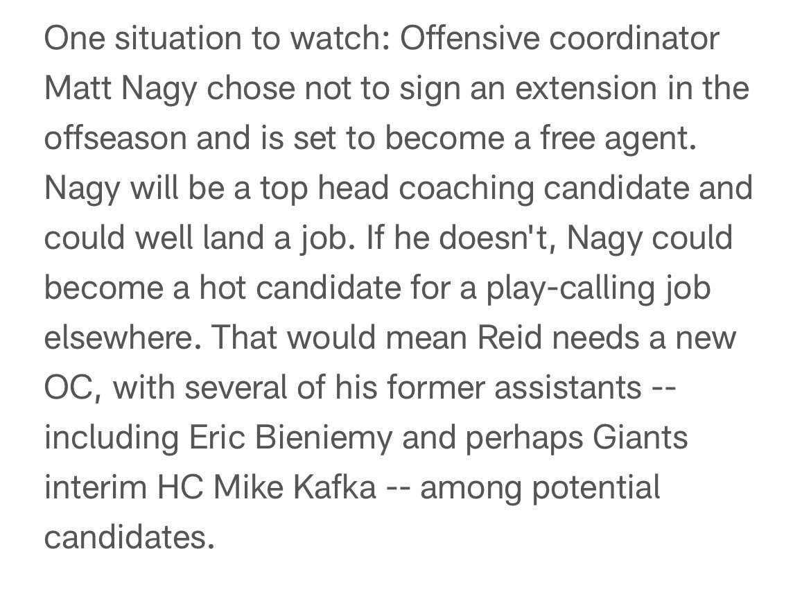 OC Matt Nagy‘s Vertrag läuft am Ende der Saison aus.

Ob Gespräche bezüglich einer Verlängerung noch stattfinden bleibt aber abzuwarten. Eine finale Entscheidung steht hier wohl noch aus.