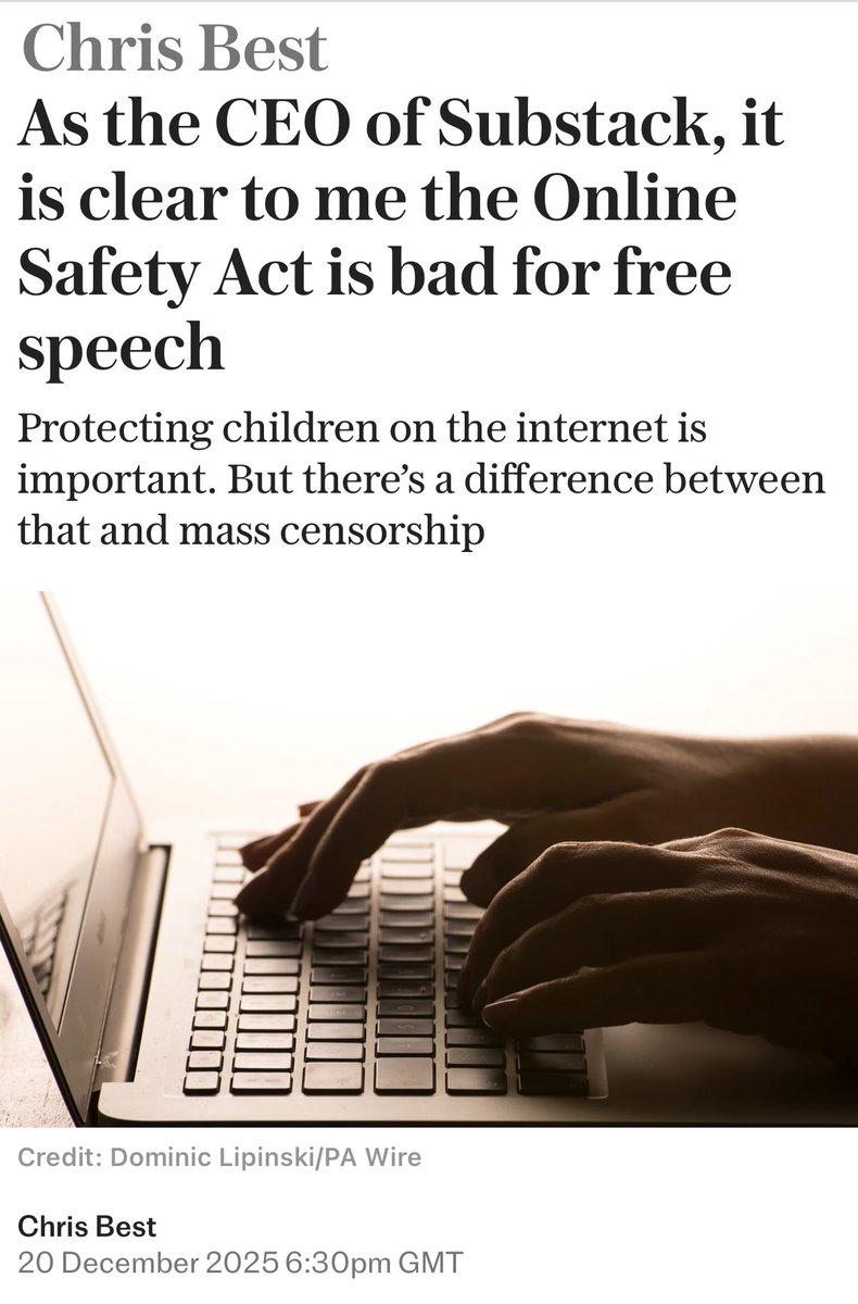 SpeechUnion's tweet image. “Protecting children online is important. But there is a difference between that and mass censorship.”

The CEO of Substack says it is clear that the Online Safety Act is bad for free speech.

It represents a system of mass political censorship unlike anywhere else in the Western…