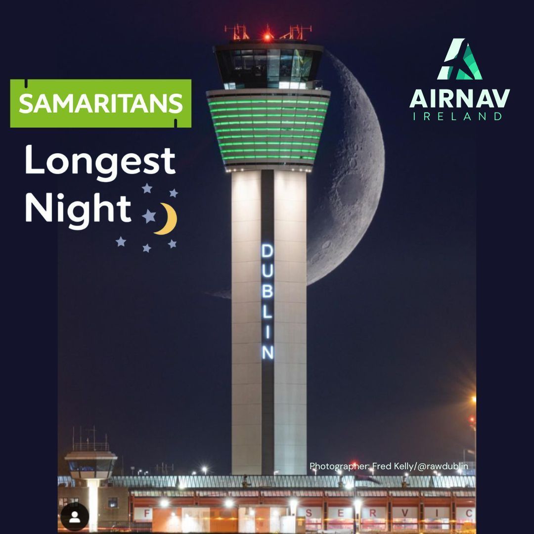 AirNav_Ireland's tweet photo. We're proud to support #SamaritansLongestNight campaign by lighting up our Dublin Air Traffic Control Centre #DATCC in green this evening.
Remember, @SamaritansIRL are here for you during your darkest hours, especially over the festive season & even on Christmas Day. Call 116 123 for free, day or night, or email jo@samaritans.ie
If you're passing by, make sure to tag us in your photos using @AirNav_Ireland and #SamaritansLongestNight 💚
📸: Fred Kelly | @rawdublin