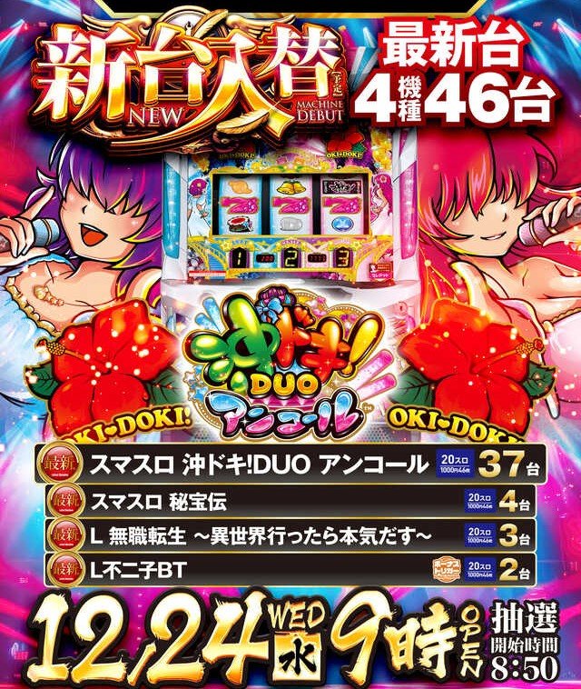 え"マジ！？
37台て事はゴージャスを全てDUOにするつもり？

たぶん初代が好きな人はゴージャスの方が好きだぞ！？

半分位ゴージャスを残した方が良いと思うんだが…
来なくなる人多そう…