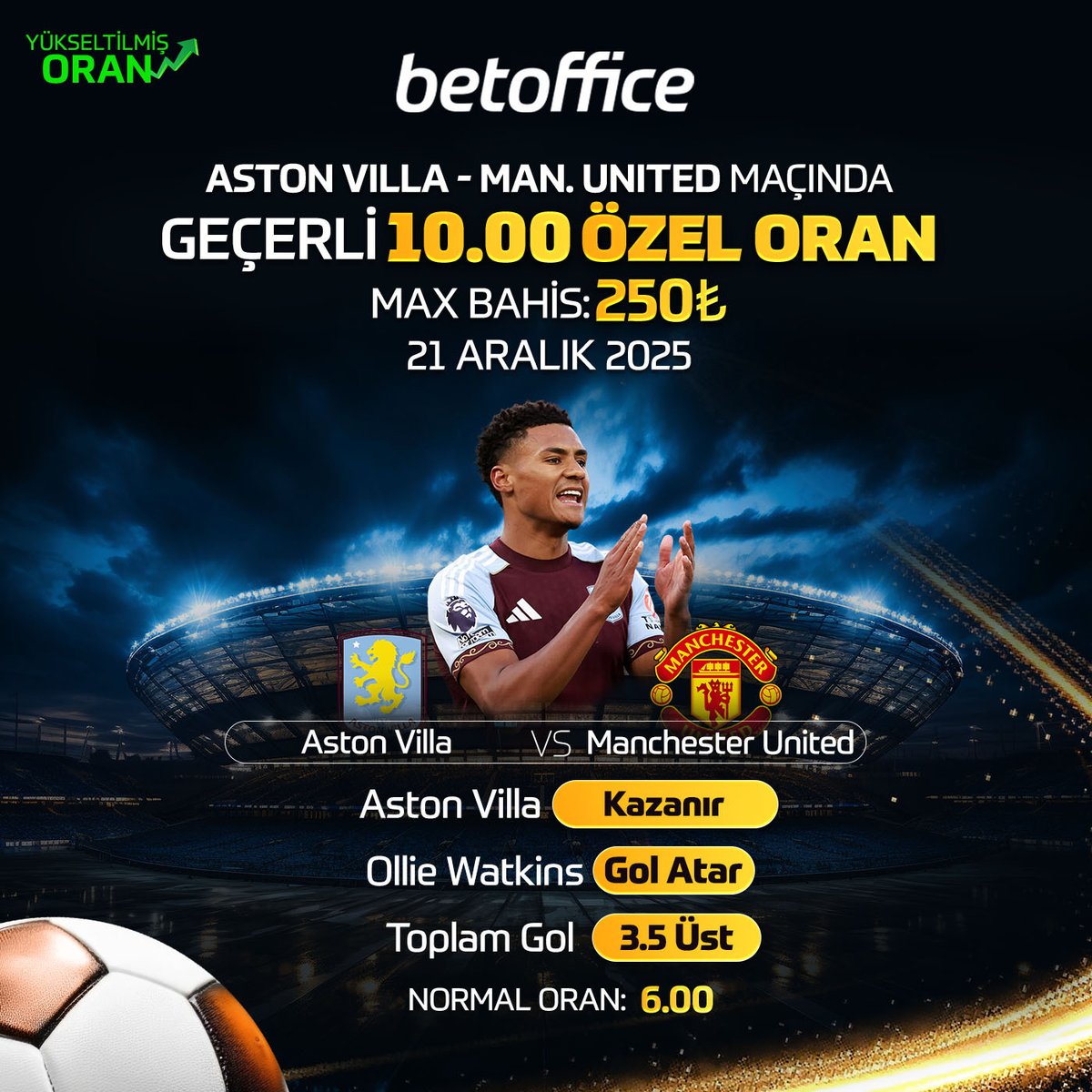 B_office_'s tweet photo. 🏆 BetOffice'te Özel Oran!

⚽️ Aston Villa 🆚 Manchester United

💸 Özel Oran: 10.00
(Max Bahis: 250₺)

🟢 Futbol heyecanıyla #limitsizsiniz 

📲 https://t.co/Bxces9lz4U https://t.co/iw0QSoGWuo