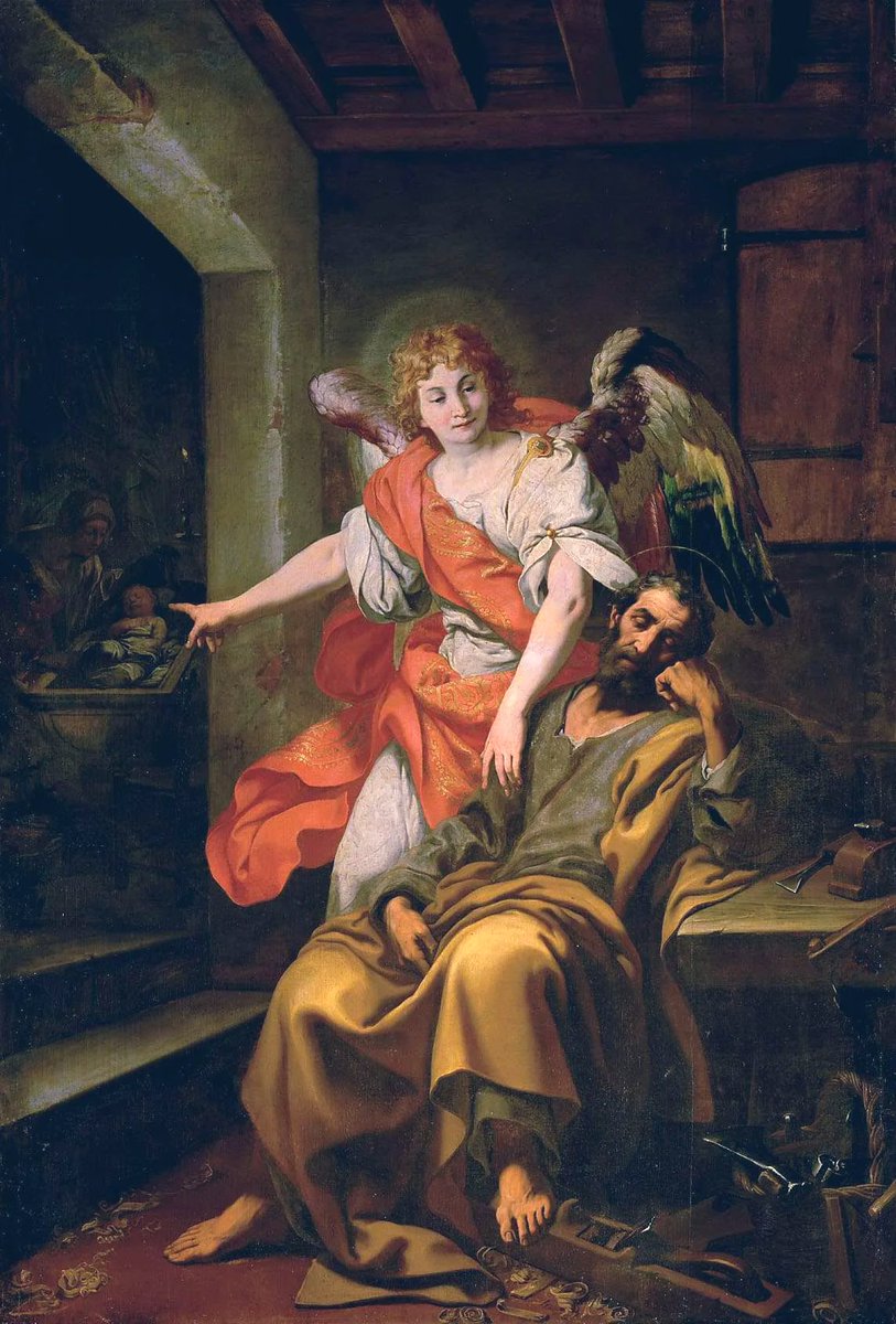 The angel of the Lord appeared to him in a dream and said,

“Joseph, son of David, do not be afraid to take Mary your wife into your home. For it is through the Holy Spirit that this child has been conceived in her She will bear a son and you are to name him Jesus, because he