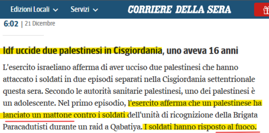 a____capo's tweet image. #Corriere nasconde questa notizia nella sezione #Gaza, per loro la priorità è #BallandoConLeStelle.
Intanto in #Cisgiordania, Palestina, continuano le invasioni di #Israele.
Se un ragazzino lancia agli invasori una pietra in segno di protesta, lo uccidono a mitragliate.
#IDF=SS