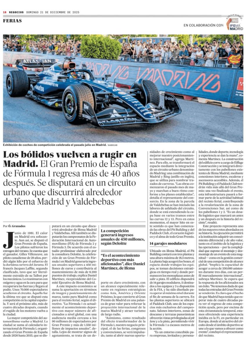 Hola diario <a href="/el_pais/">EL PAÍS</a> 

Es muy triste leer en vuestras páginas este reportaje publicitario pagado por Ifema en el que no se mencionan las graves repercusiones del circuito en la vida de miles de residentes ni la oposición vecinal al proyecto.

Esto no es periodismo <a href="/jmahrens/">Jan Martínez Ahrens</a>