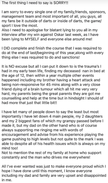 DartsProfessor's tweet photo. Dom Taylor's statement #DartsWM #darts #WCDarts https://t.co/HNciwm7Eix