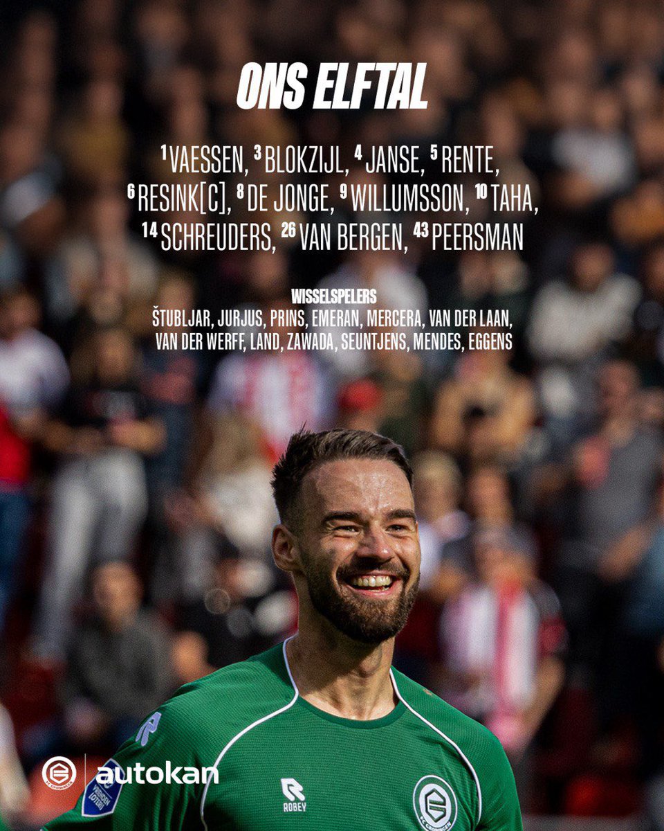 fcgroningen's tweet image. Onze 11 in de Adelaarshorst. ⚔️

#GAEGRO