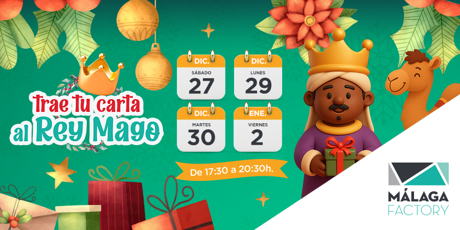 𝗦𝘂 𝗠𝗮𝗷𝗲𝘀𝘁𝗮𝗱 𝗘𝗹 𝗥𝗲𝘆 𝗠𝗮𝗴𝗼 👑 nos visitará desde oriente 🌠⁣⁣⁣
⁣⁣
Podrás entregarle tu carta ✉️ personalmente ⁣⁣y pedirle todos tus deseos 🤩⁣⁣⁣
⁣⁣⁣⁣
✍️ ¡No te lo pierdas!⁣⁣⁣
📆 Días 27, 29, 30 de diciembre y 2 de enero⁣⁣
🕘 De 17:30h a 20:30h⁣