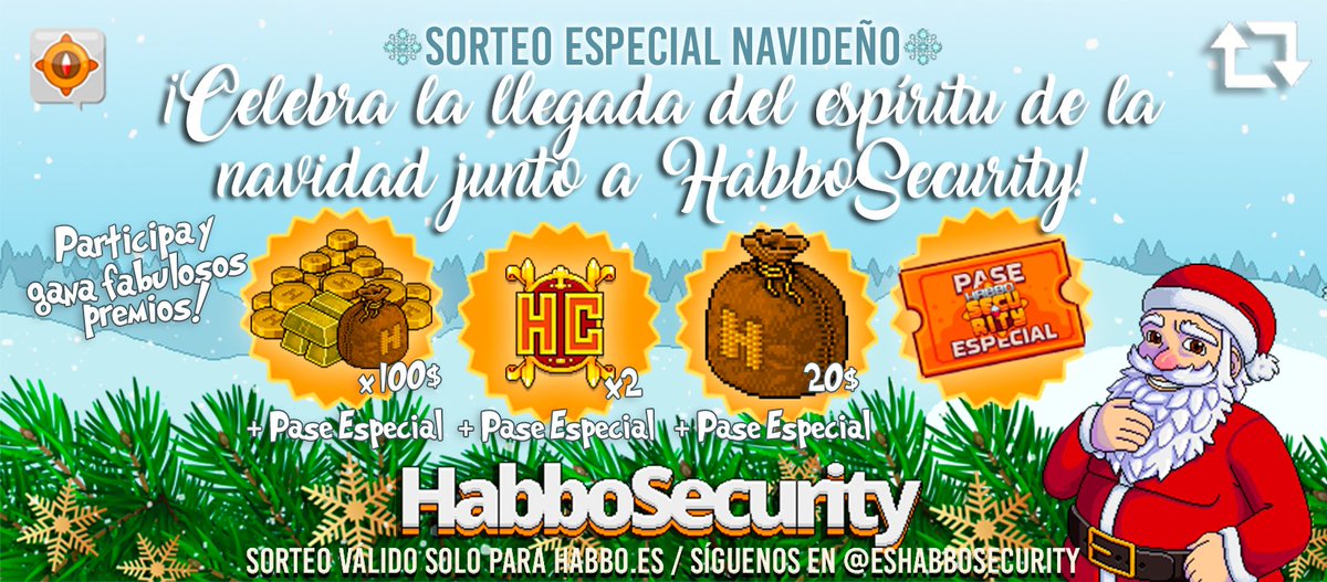 ✨GRAN SORTEO DE FIN DE AÑO🥂 ¡CELEBRAMOS EL ESPÍRITU DE LA NAVIDAD CON GRANDES PREMIOS! 🎄 ¡Despedimos el año 2025 por todo lo alto, y Santa Claus traerá regalos para 5 afortunados ganadores! 🎊 #Habbo

🎁 Premios:
🥇 100 créditos (2 Lingotes)
🥈 2 Cajas HC + Pase Especial