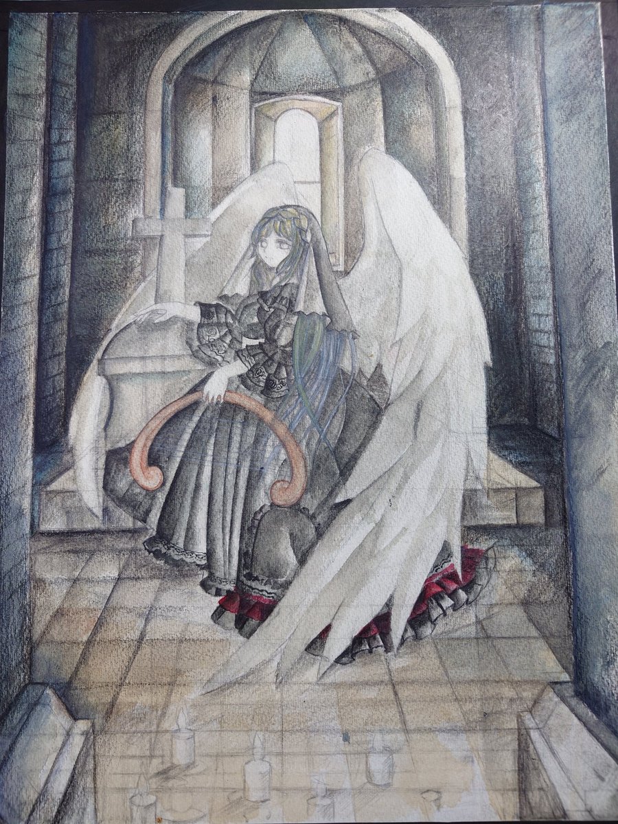 天使の絵を描いています。 #水彩色鉛筆