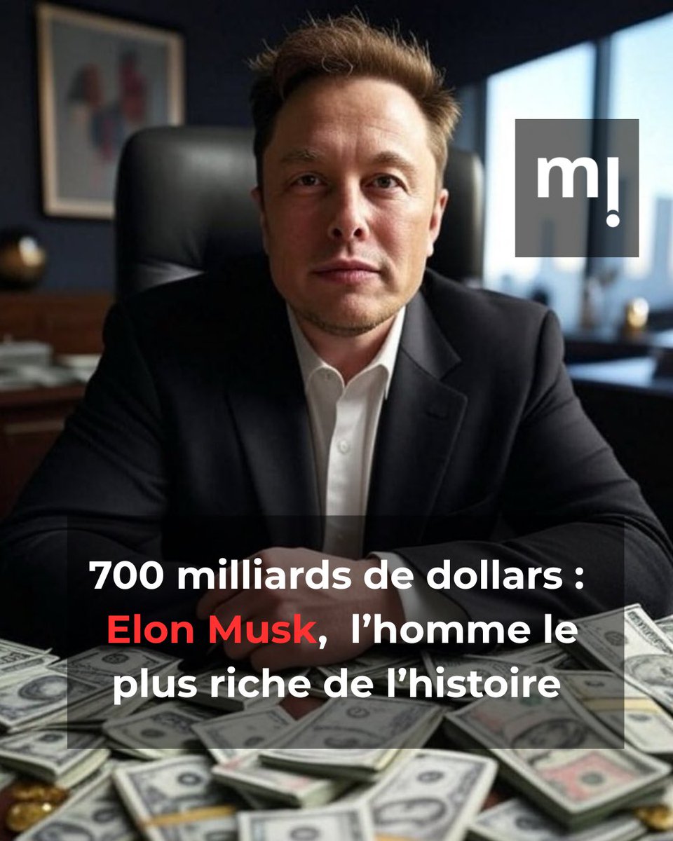 Elon Musk entre dans l’histoire.
Selon Forbes, sa fortune atteint environ 749 milliards de dollars, faisant de lui la première personne à dépasser les 700 milliards.

Portée par Tesla, SpaceX et xAI, cette ascension pourrait le rapprocher de devenir le premier trillionnaire.