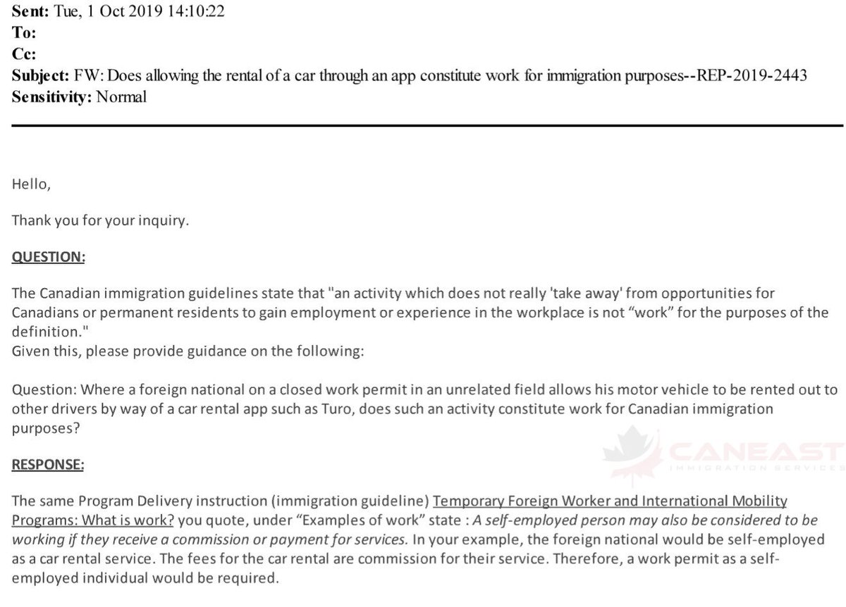 MannyLidher's tweet image. REP-2019-2443- Does Renting Out Your Car Count as “Work”? 

Q: If a foreign national on a closed work permit allows their personal vehicle to be rented out and receives payment/commission, does this count as “work” under Canadian immigration laws?

A: Yes. If someone receives…