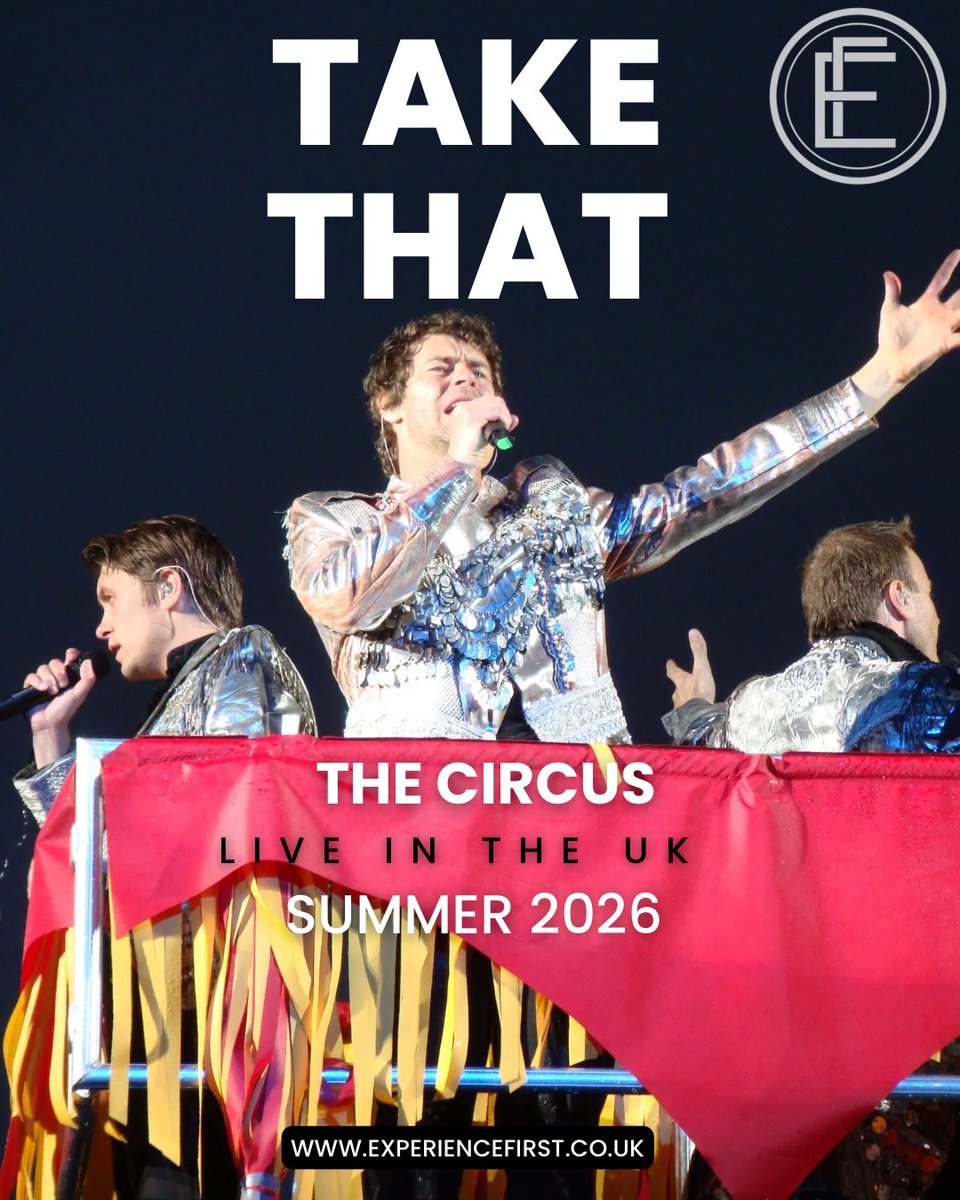 ExpFirstEvents's tweet image. 🎤 Take That – The Circus Live is coming Summer 2026!
Iconic hits, huge production &amp;amp; unforgettable energy.
Upgrade your night with premium VIP hospitality from Experience First. ✨
Contact us for tickets 🎟️ 
#TakeThat #TheCircusLive2026 #VIPExperience