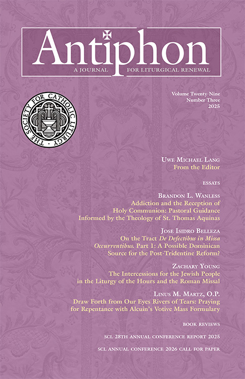 The latest issue of Antiphon is now available online and will be delivered to Full and Associate Members of the Society, as well as subscribers, in the coming days. All <a href="/LiturgySociety/">Society for Catholic Liturgy</a> members have free digital access to every issue of Antiphon via liturgysociety.org/journal.